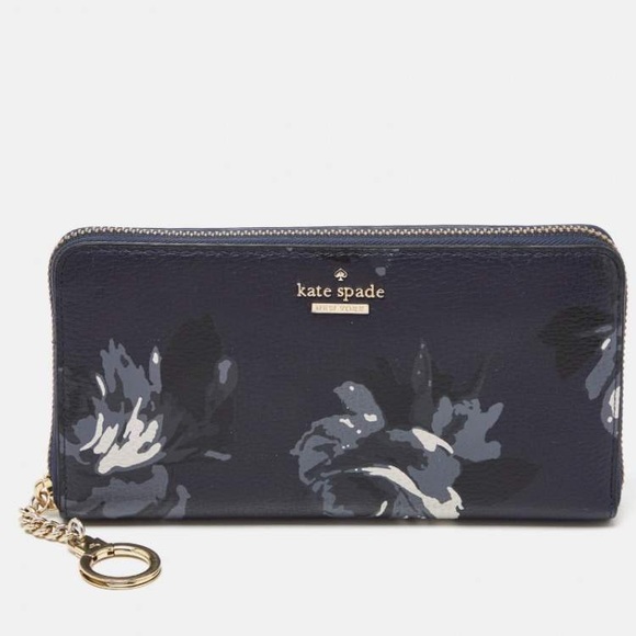 EUC Kate Spade Navy Floral Wallet with Gold Hardware - Picture 4 of 6